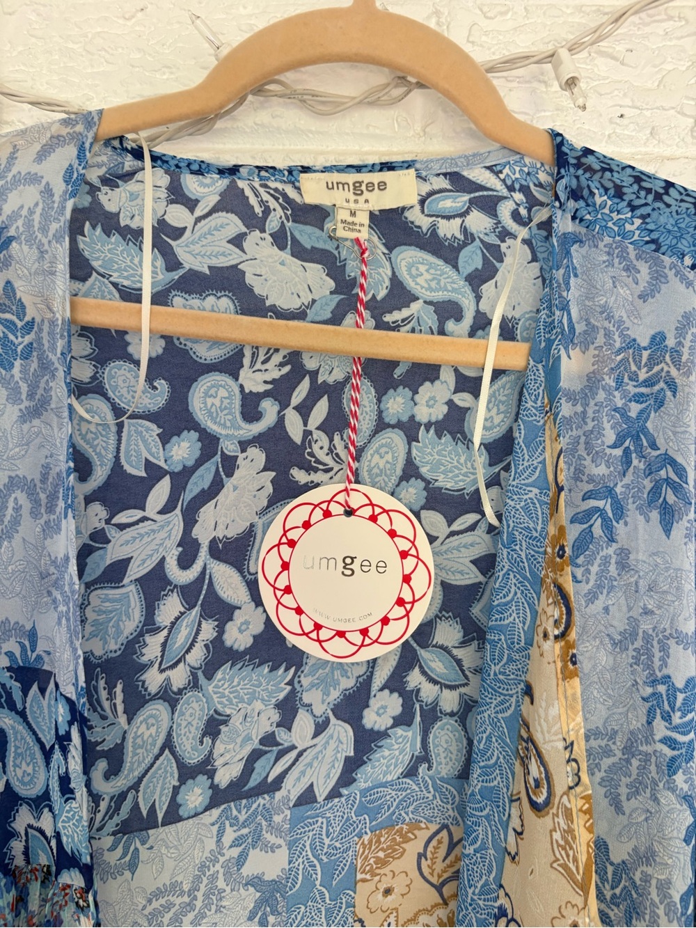 Umgee Blue Floral Patchwork 3/4 sleeve Kimono - Picture 5 of 8